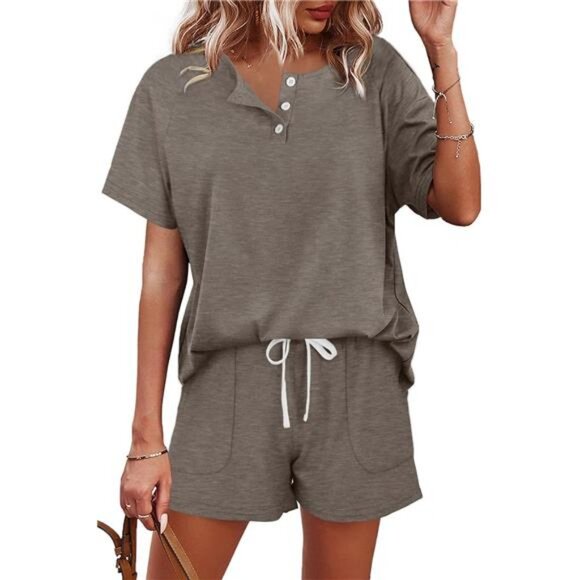 Two Piece Outfits for Women Lounge Sets Button Down Top and Shorts Set